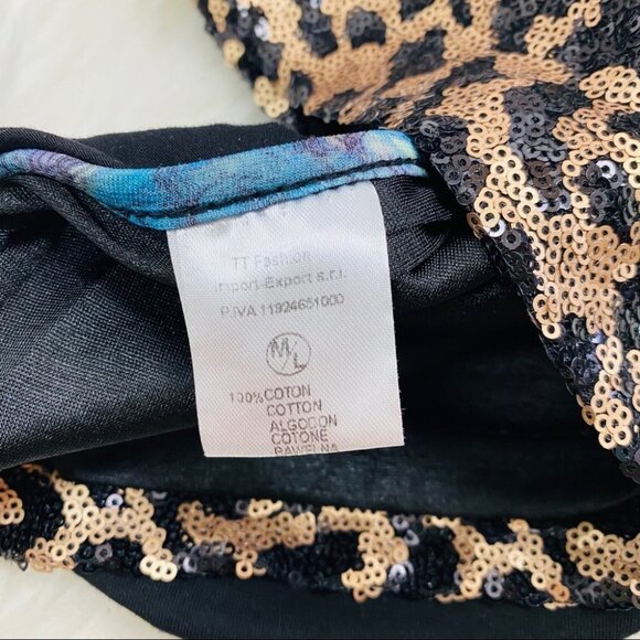 Sequins Mini Dress Metal Gold Black Tiger Print - Picture 7 of 9